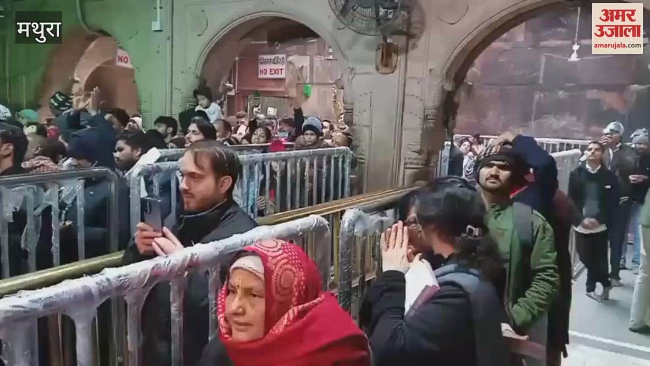 Railings installed in the square behind Shri Banke Bihari Temple devotees visited easily