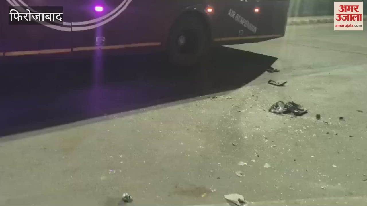 car collided with an electric pole after hitting bus