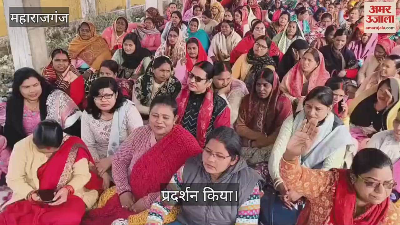 Anganwadi workers staged a sit-in protest