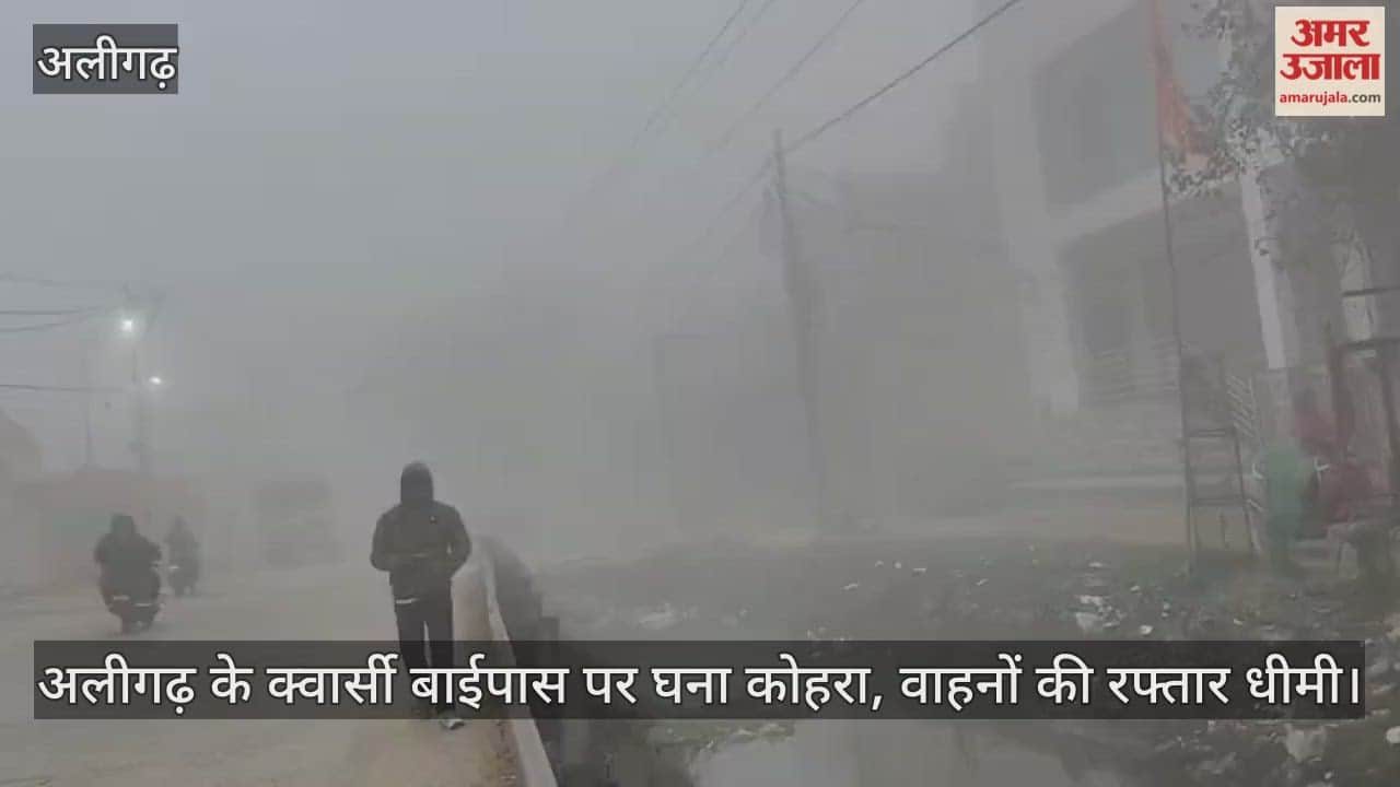 अलीगढ़ के क्वार्सी बाईपास पर घना कोहरा, वाहनों की रफ्तार धीमी