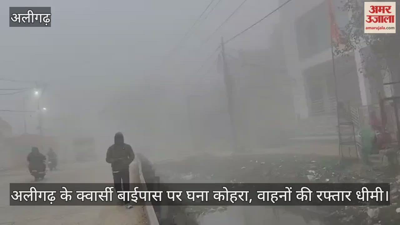 अलीगढ़ के क्वार्सी बाईपास पर घना कोहरा, वाहनों की रफ्तार धीमी