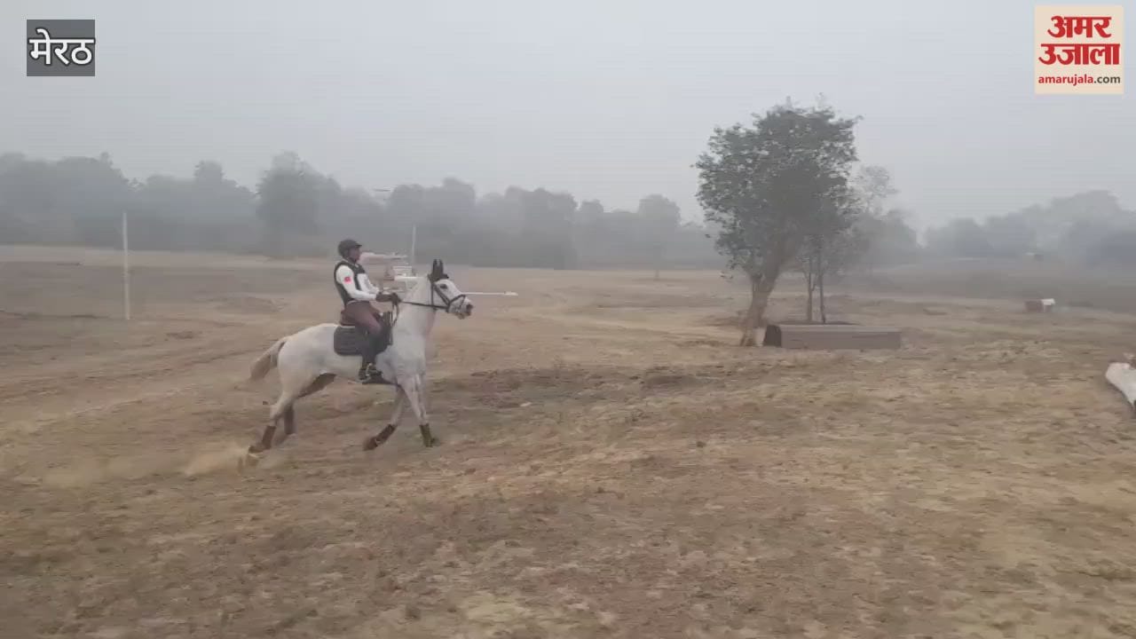 Meerut: Horse riders clearing hurdles in the 3-star cross-country race at RBC ground.