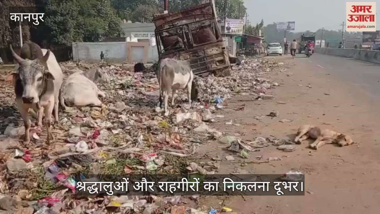 कानपुर के मंधना-बिठूर मार्ग पर कूड़े का अंबार,  फोरलेन सड़क किनारे लगा कचरे का ढेर