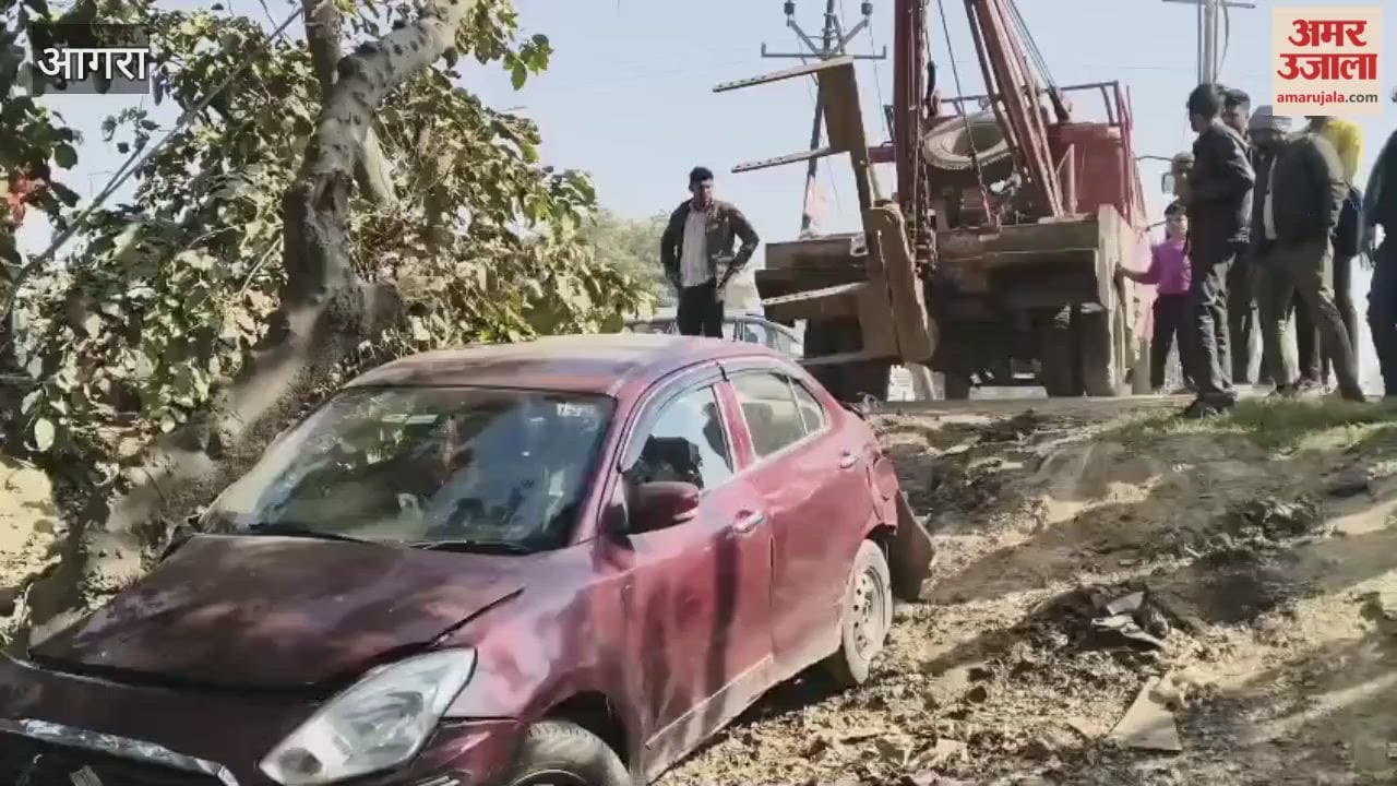 Dumper Rams into Car on Agra–Gwalior Highway, Occupants Escape Unhurt