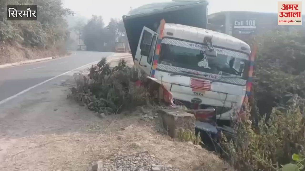 Sirmour A tipper truck loaded with gravel skidded into a seasonal stream due to fog in Sainwala