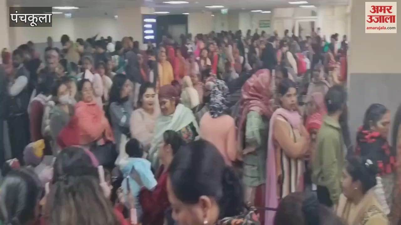 Patients lined up to get OPD cards at the hospital in Sector 6, Panchkula.