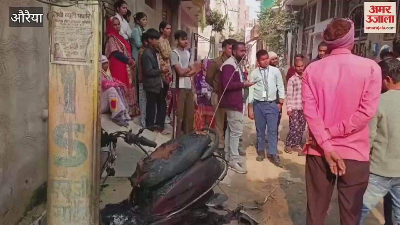 Scooty catches fire in Auraiya after high-tension power line falls on house