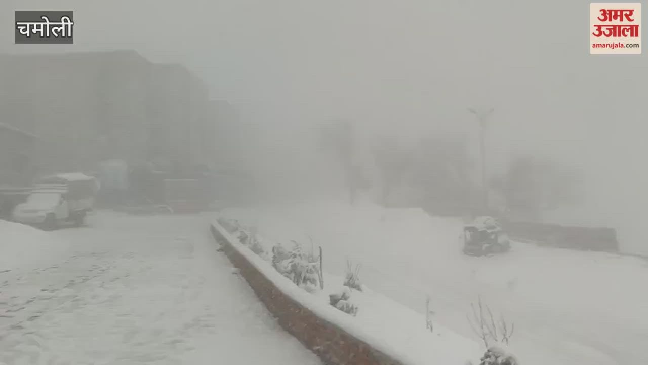 Snowfall: summer capital Gairsain is covered in snow, experiencing the first snowfall of the season.