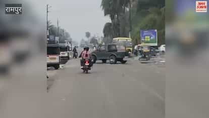 driver of the e-rickshaw was thrown onto the bonnet of the jeep after a collision; the jeep driver then sped away