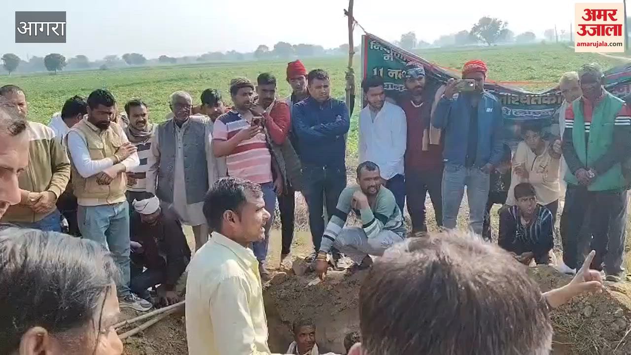 Farmers are sitting in protest after road was blocked