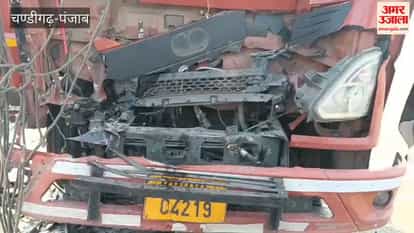 driver was injured in a collision between two trucks at Hoshiarpur Chowk in Phagwara