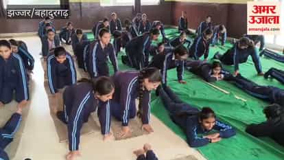 School students performed Surya Namaskar