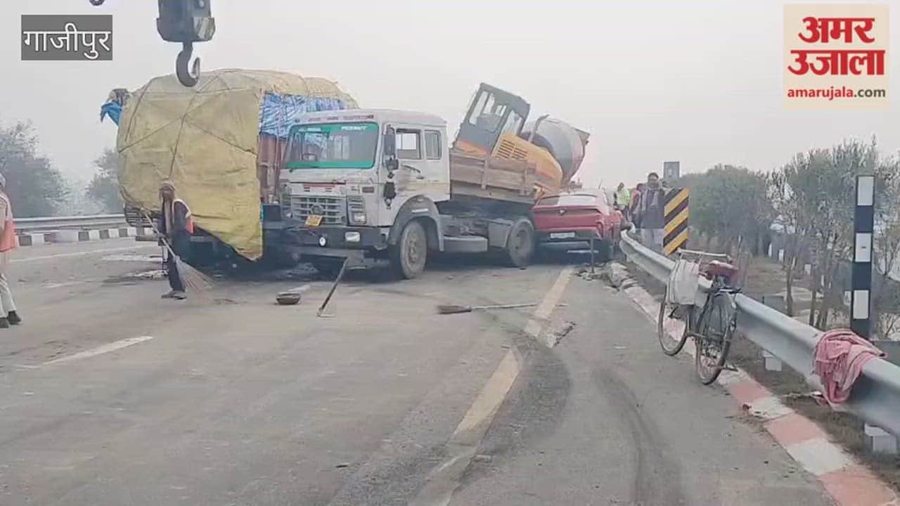 Truck and car damaged in trailer collision five injured