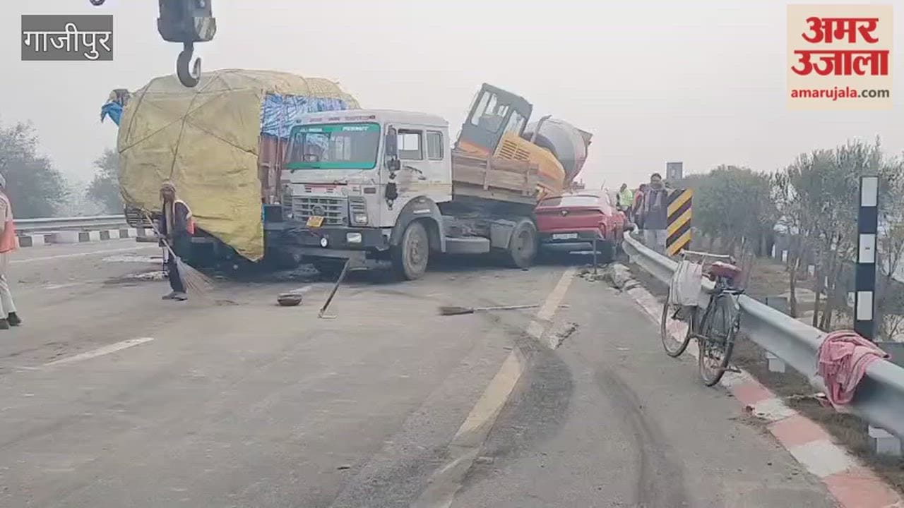 Truck and car damaged in trailer collision five injured