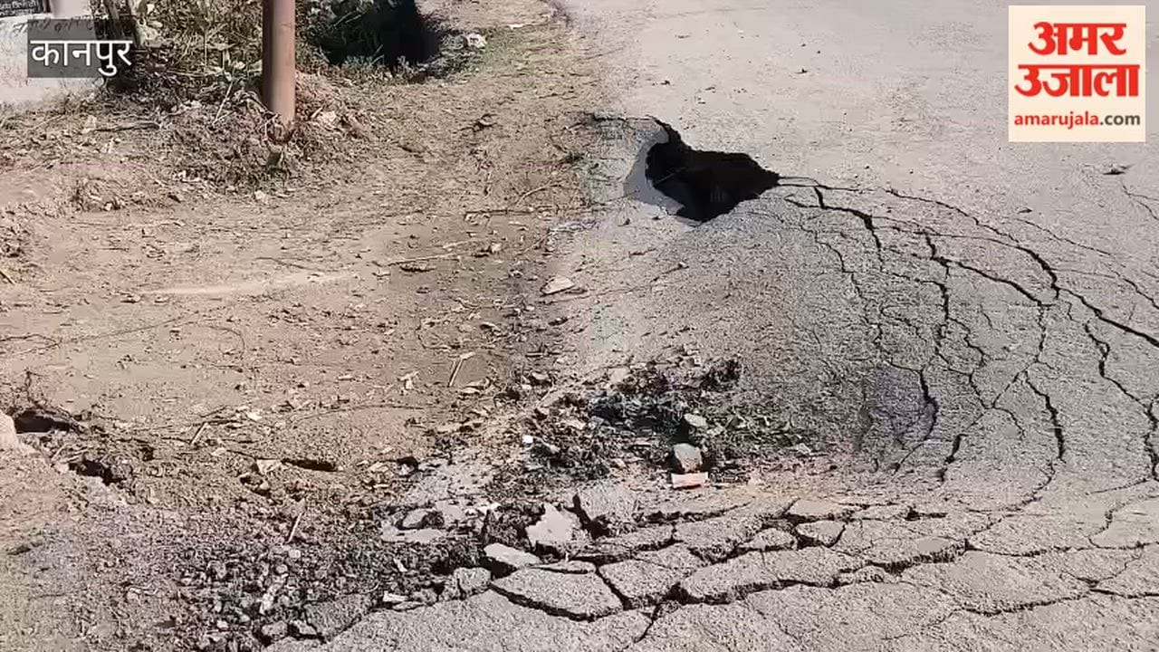 4-foot deep section of the road has caved in near the F Block turn on Panki Dham Station Road