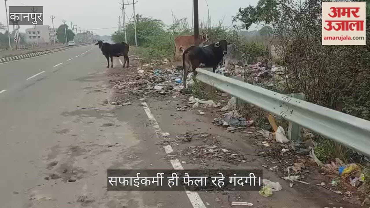 कानपुर में मंधना-बैराज मार्ग हुआ बदहाल, बैकुंठपुर के पास हाईवे किनारे लगा कूड़े का अंबार