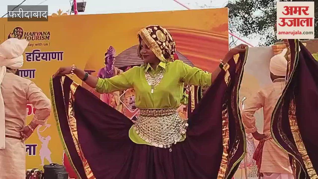 A performance of Haryanvi folk dance at the small stage of the Surajkund Mela