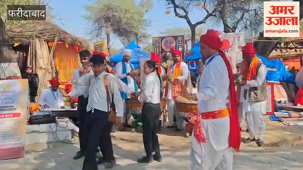 School students danced to the beats of drums at the Surajkund fair, and tourists rejoiced