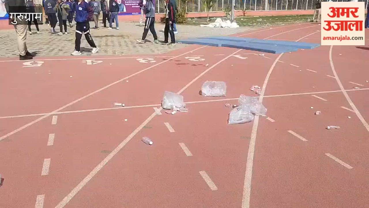 Empty water bottles littered the track of Tau Devi Lal Stadium ahead of the CM Cup