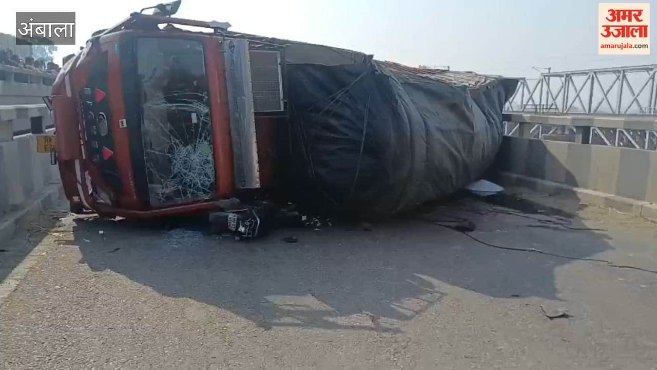 Truck overturns on bike in Ambala
