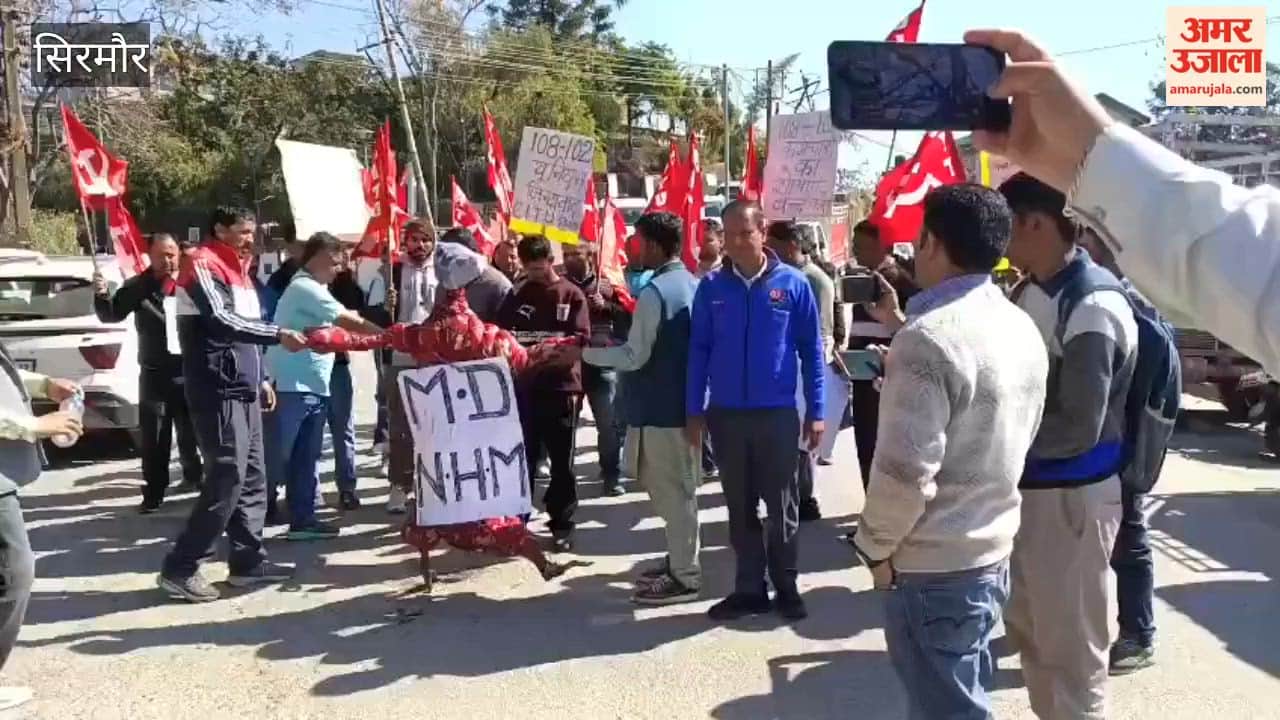 Sirmour 108 and 102 employees burnt the effigy of MD NHM in Nahan