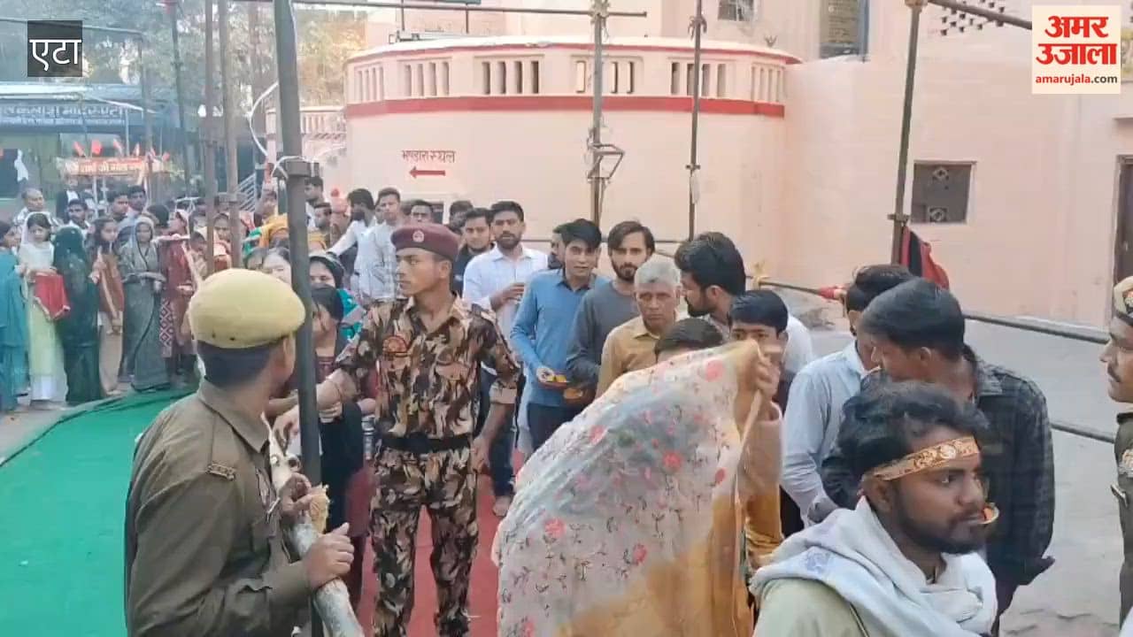 Crowd of devotees gathered at Kailash Mahadev Temple in Etah since morning