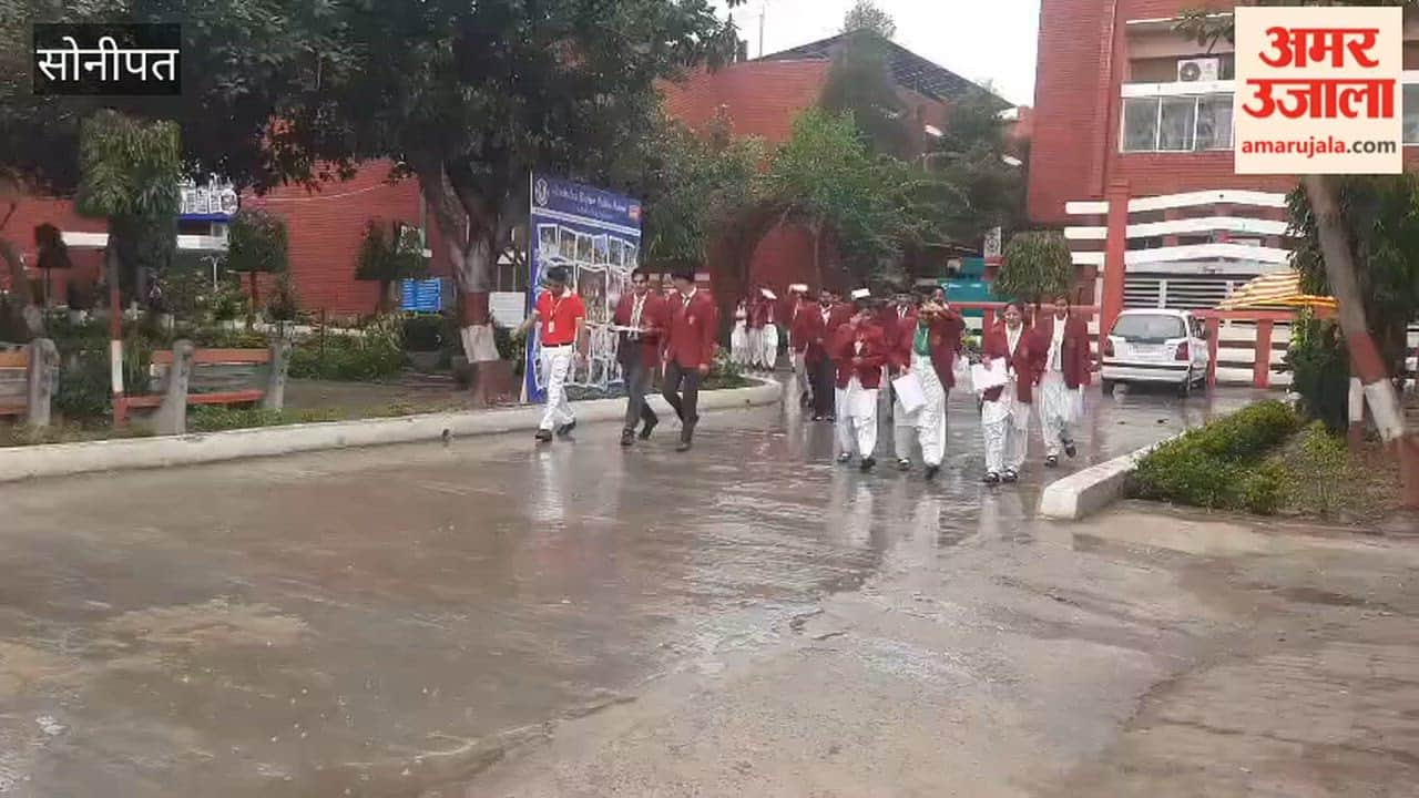Students came out of the examination centre amid drizzle in Sonipat.