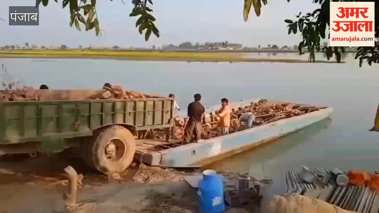 Villagers carry bricks on boats to build houses on the island of Kalu Wala in Ferozepur.
