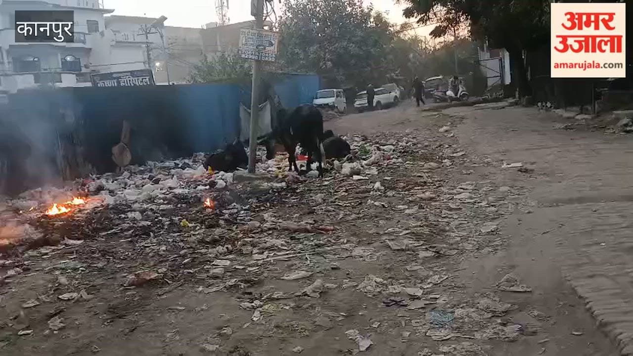 Kanpur: Garbage on the roadside set on fire, causing residents to suffer from the stench and smoke