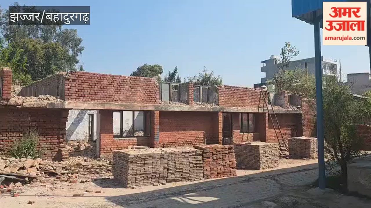 Demolition continues at the dilapidated school building in Sector 6 in Bahadurgarh without any security measures.