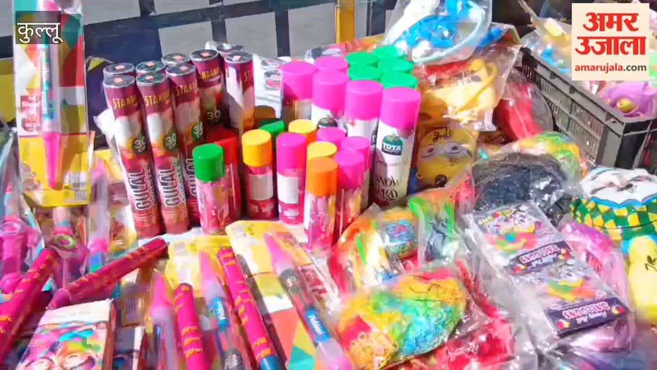 Kullu Markets decorated for Holi celebrations, shops selling colours set up