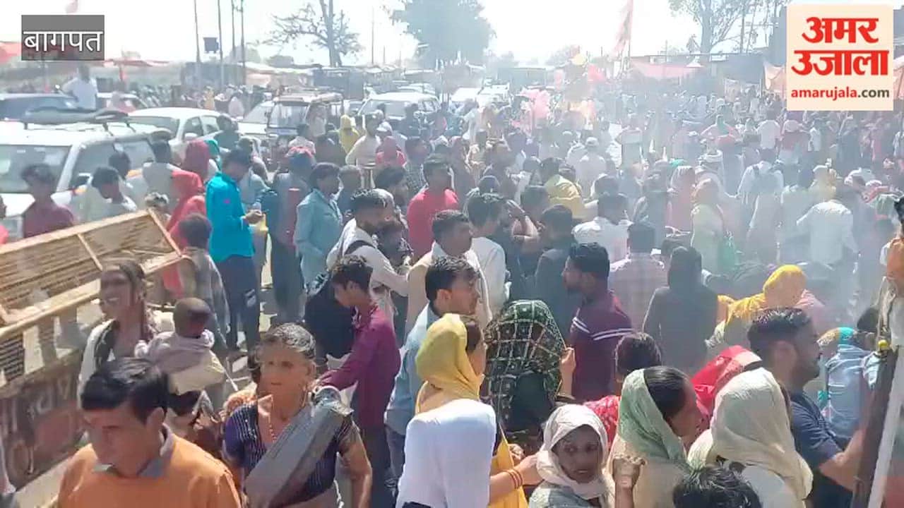 Baghpat: Crowd of devotees gathered at the cave Baba temple.