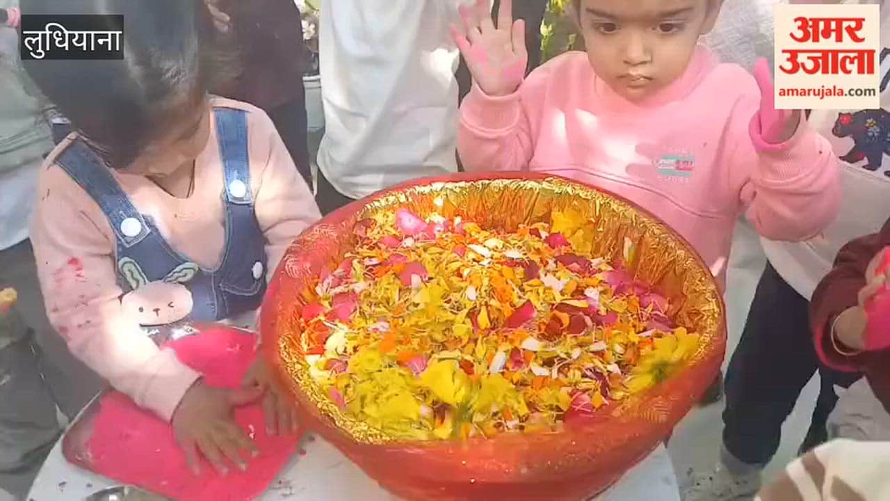 Little children celebrated Holi at Maple Ware Canadian Pre School in Ludhiana.