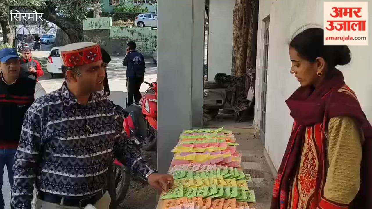 Sirmour Women set up a stall of herbal colours in Nahan