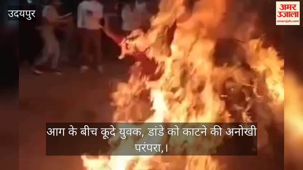 Udaipur News: Youth jump around blazing Holi fire, cut pole with swords and perform traditional Gair dance