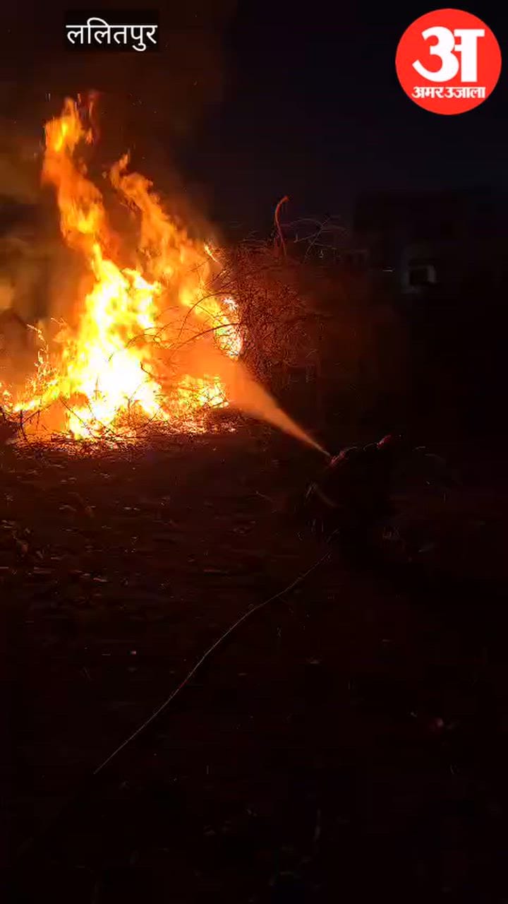 ललितपुर में सदनशाह क्षेत्र स्थित डायट के पास खाली मैदान की झाड़ियों में लगी आग