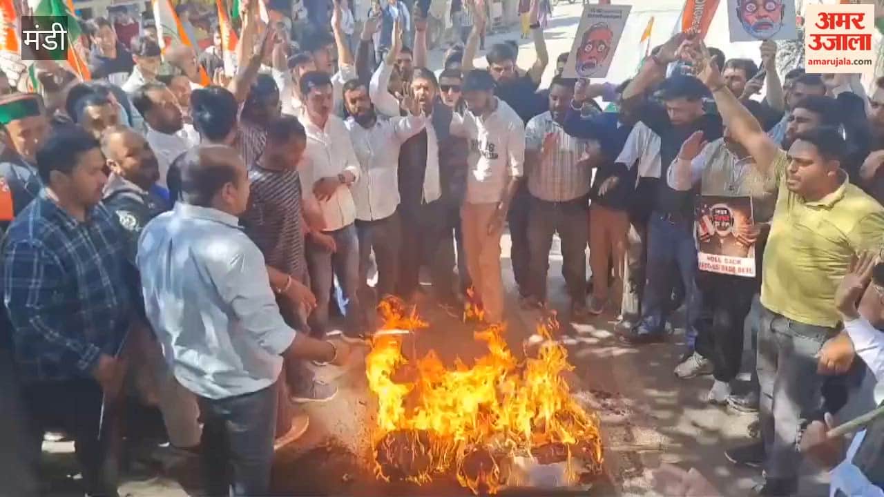 Mandi youth congress workers protested against the trade deal in Mandi, burnt the effigy of the PM