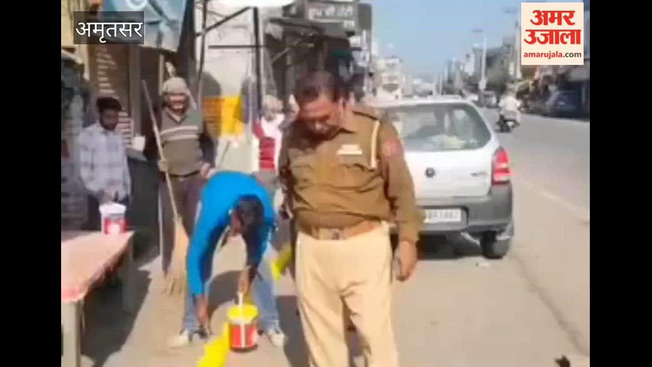 Yellow lines have been drawn in front of shops in Ajnala market to improve traffic flow