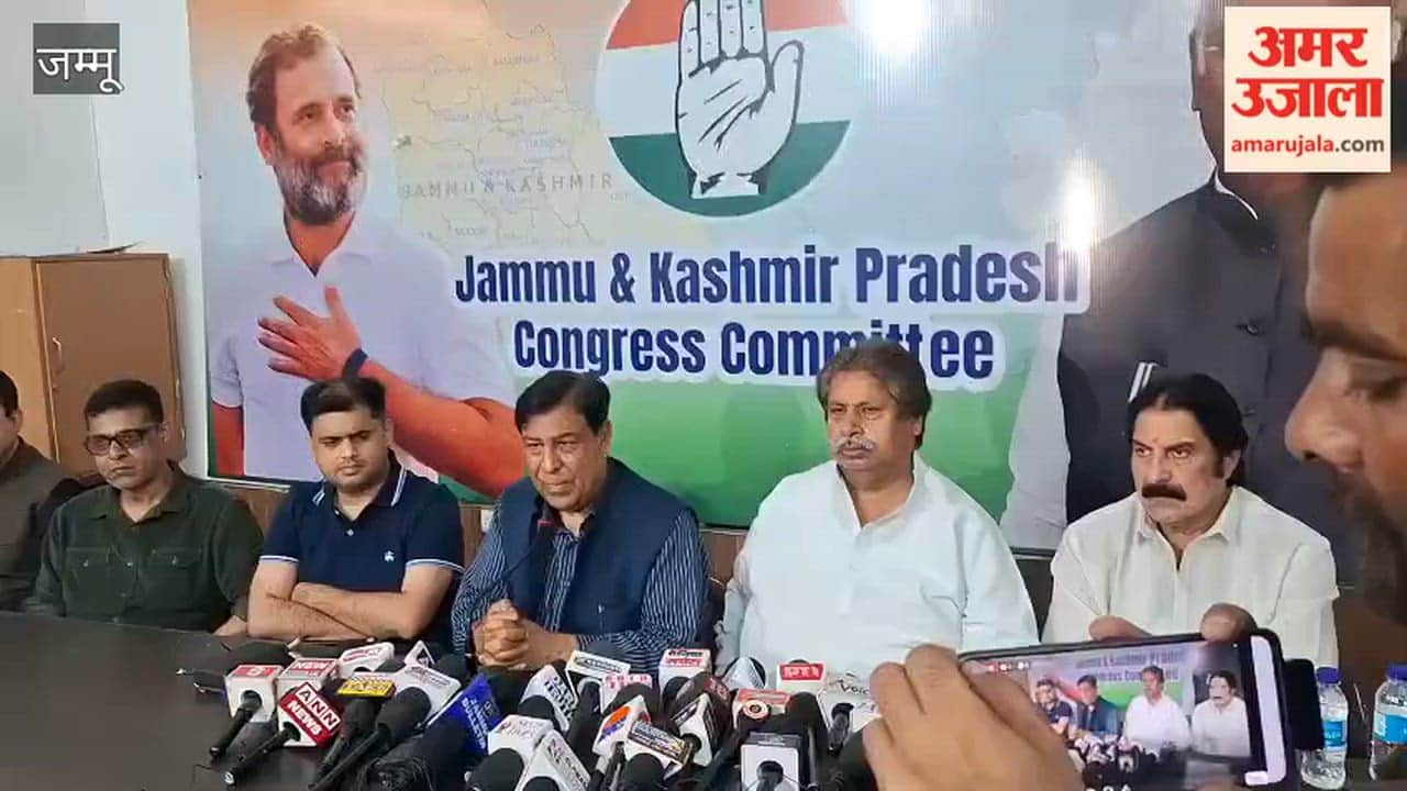 State Congress spokesperson Ravinder Sharma and working president Raman Bhalla addressing a press conference at the state office.