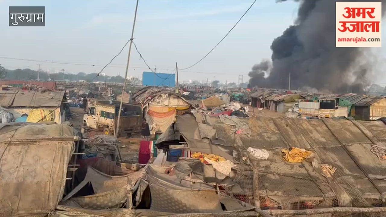 Smoke spread from burning industrial waste in Manesar