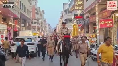 Police officers rode horseback to monitor anti-social elements in Kanpur