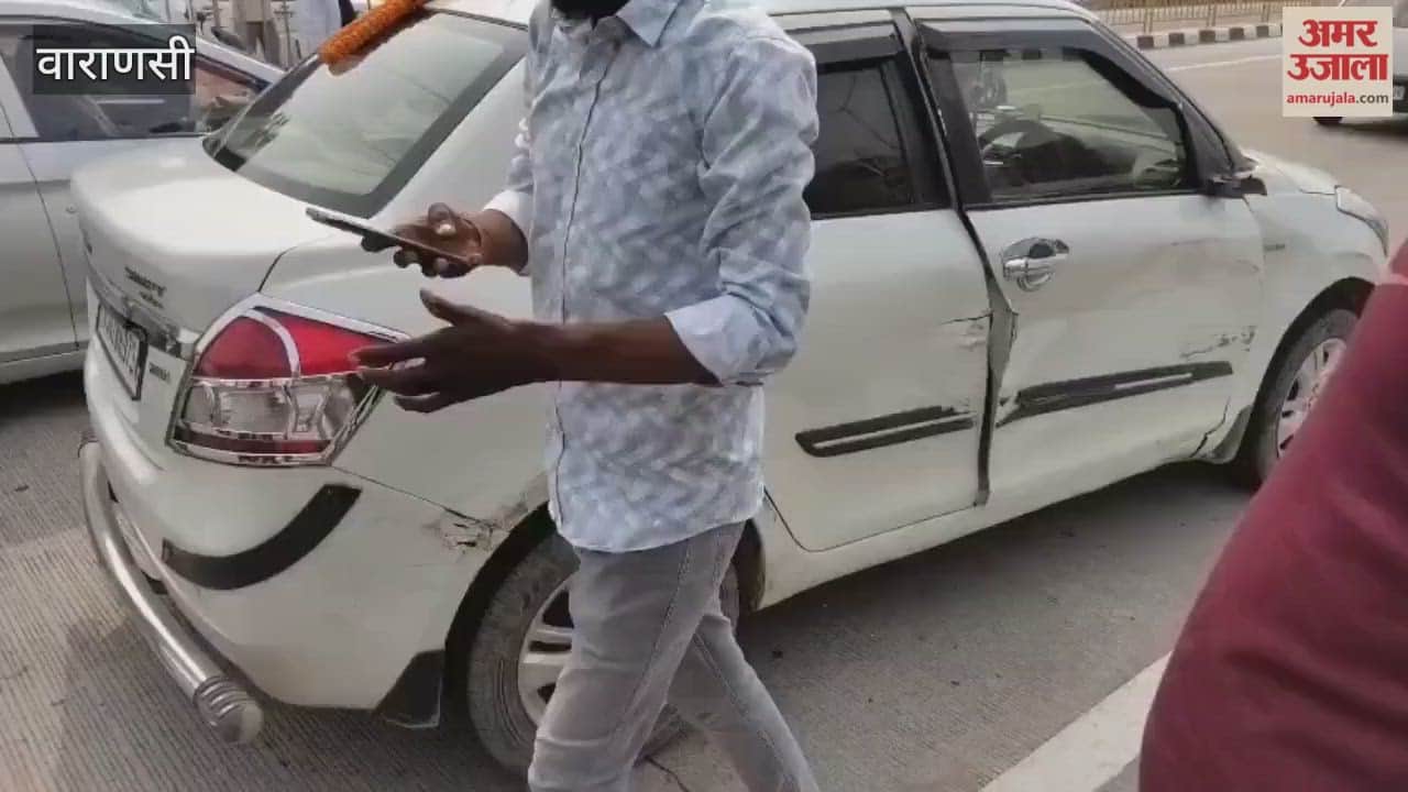 Car collided with truck and got damaged driver narrowly escaped