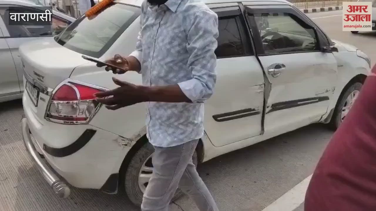 Car collided with truck and got damaged driver narrowly escaped