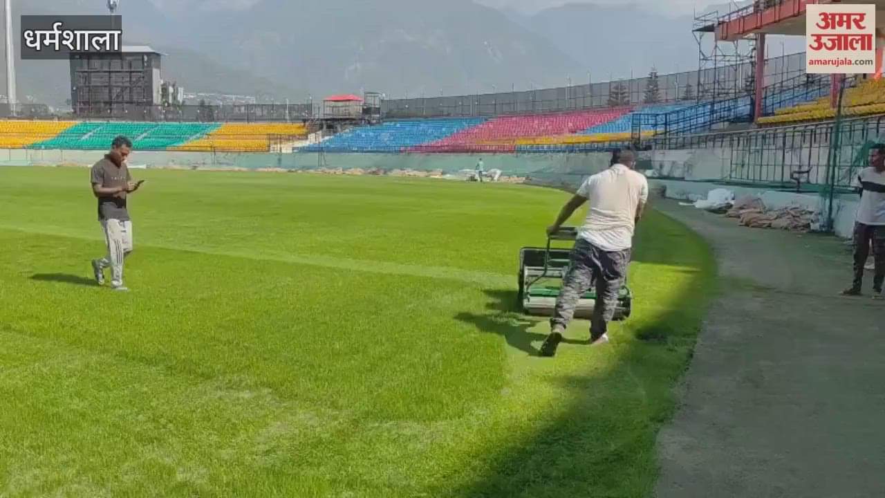 Winter rye grass prepared at Dharamshala Cricket Stadium