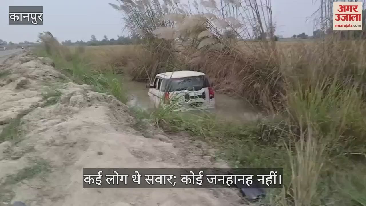 कानपुर के चौबेपुर में नीलगाय से टकराकर कार खाई में गिरी