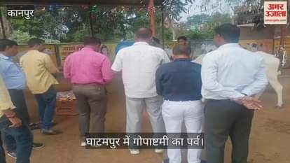 कानपुर: कान्हा गोशाला में ईओ समेत कस्बे के लोगों ने की गायों की पूजा