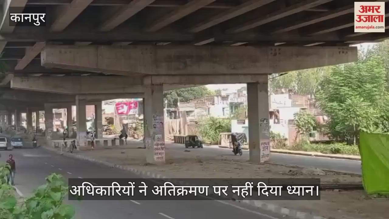 कानपुर: हाईवे फ्लाईओवर के नीचे ग्रीन बेल्ट पर अतिक्रमण