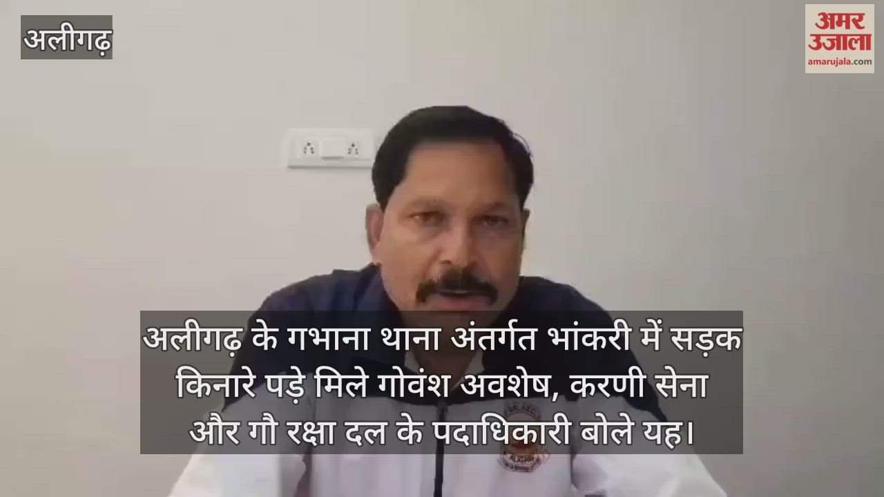 अलीगढ़ के गभाना थाना अंतर्गत भांकरी में सड़क किनारे पड़े मिले गोवंश अवशेष, करणी सेना और गौ रक्षा दल के पदाधिकारी बोले यह
