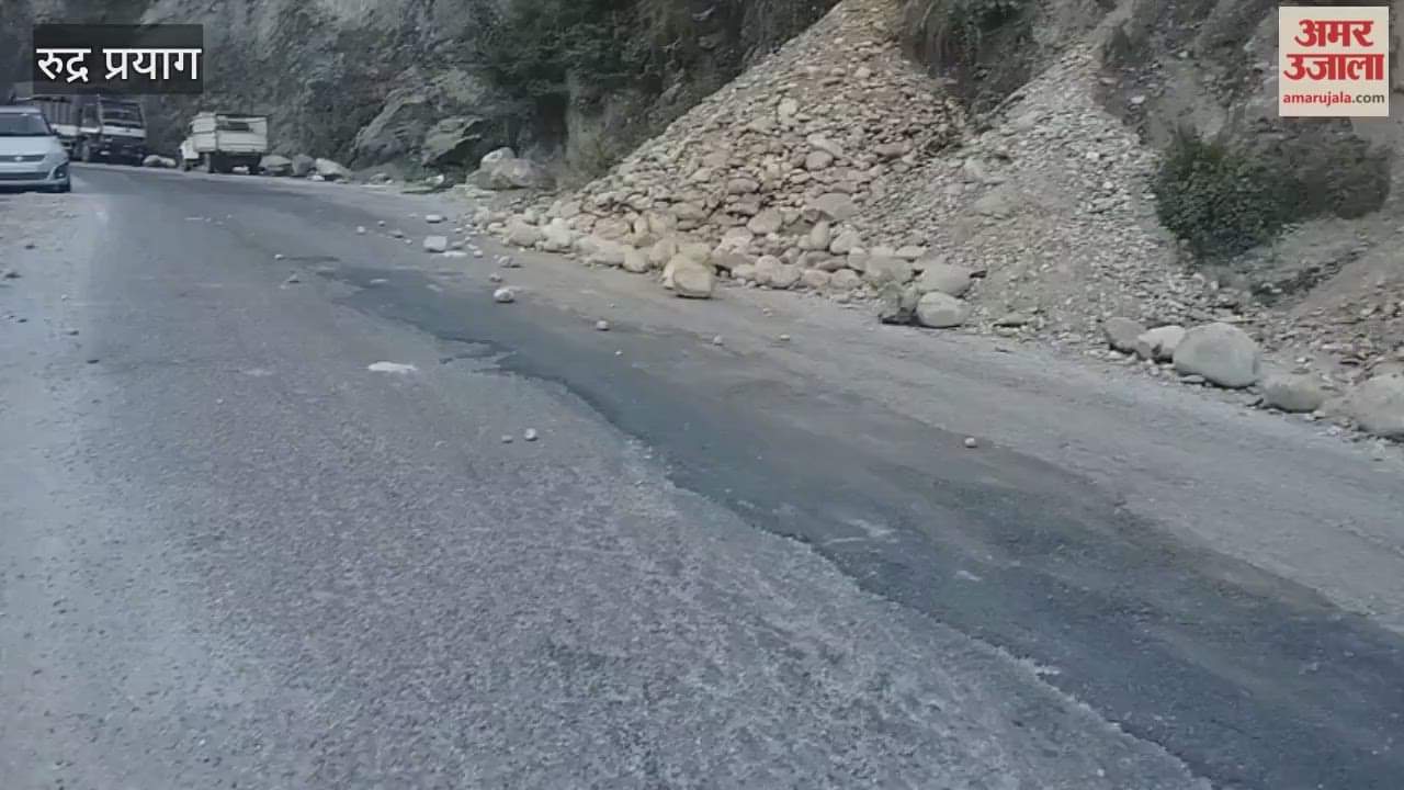 hill is crumbling near the Rudraprayag petrol pump on the Badrinath highway, posing a danger.