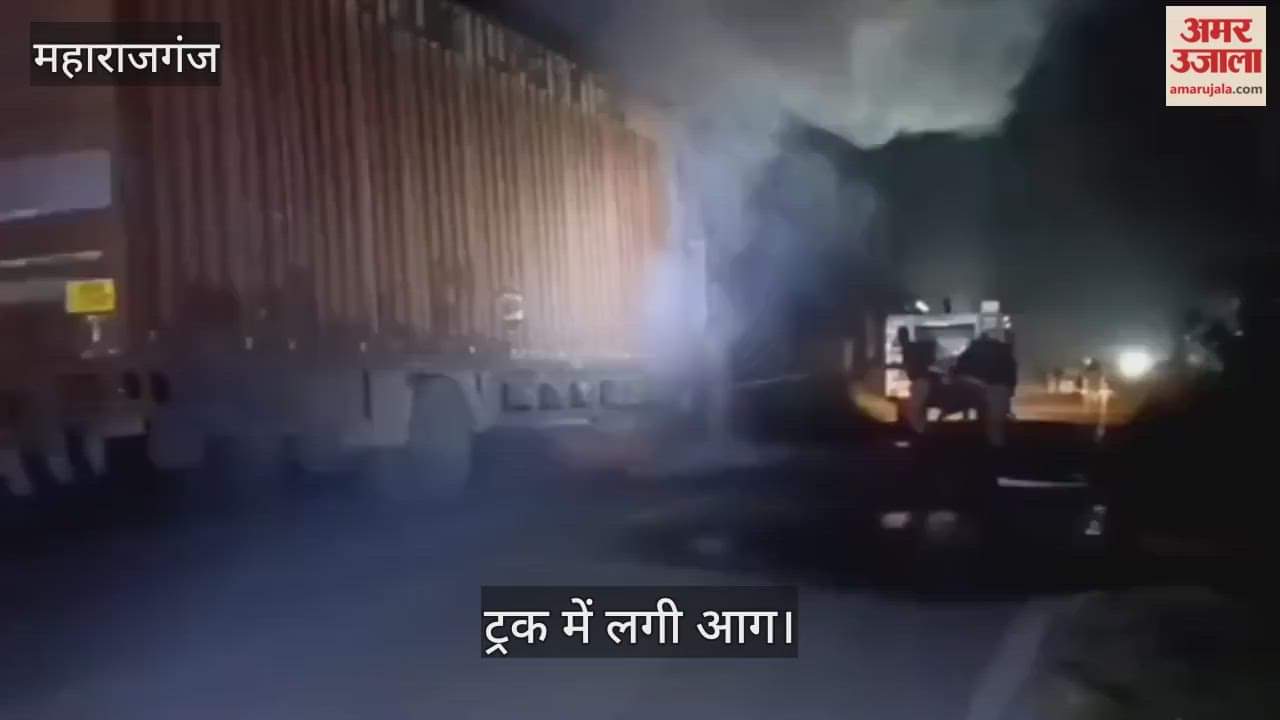 Container truck caught fire, driver saved his life by jumping out